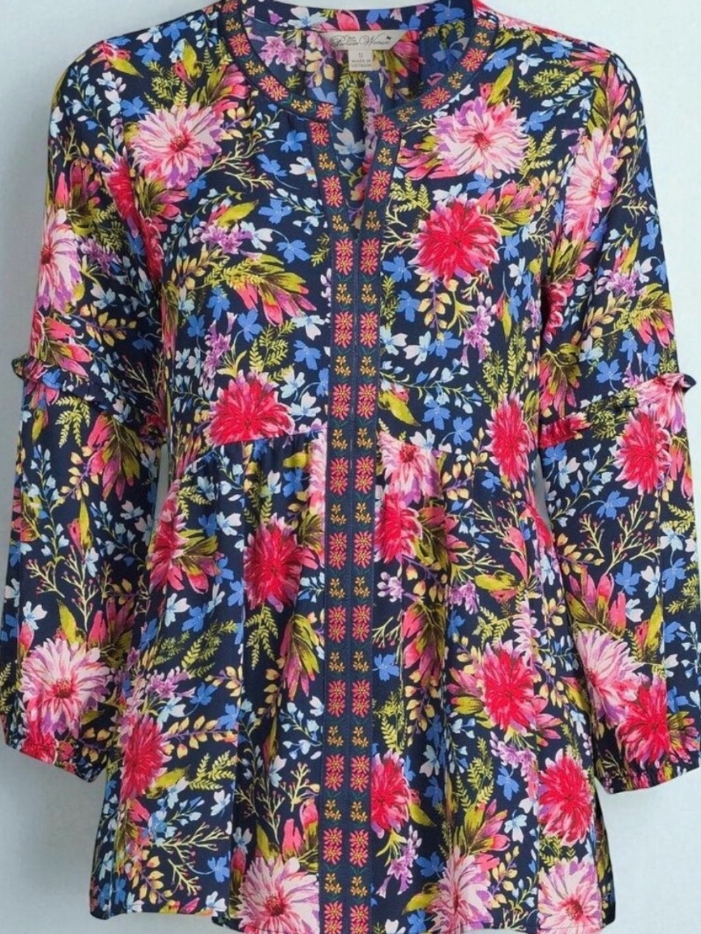 The Pioneer Woman Navy Tunic with Pink & Red Floral Print - Picture 3 of 8